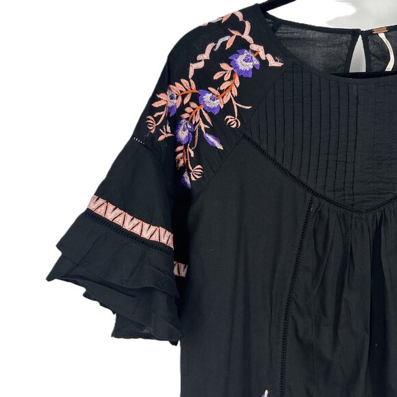 Free People Pavlo Boho Embroidered Swing A-Line Mini Dress Black XS - Picture 4 of 11